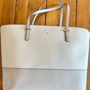 kate spade Two-Tone Cream and Light Gray Leather Tote